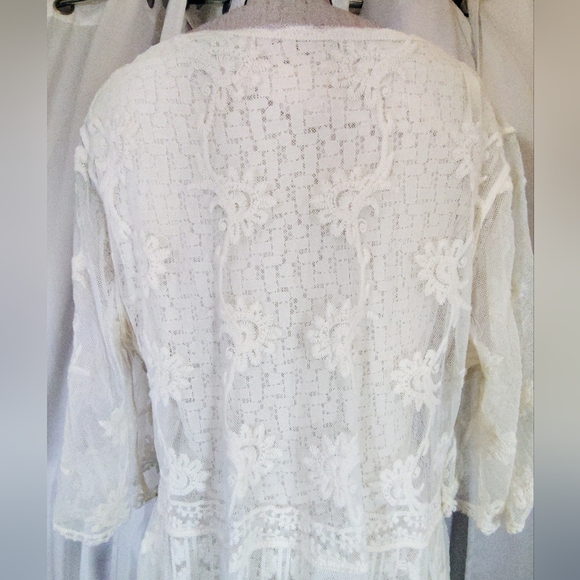 2 Pc:Banana Republic Lace Dress+Cardigan CoverUp, Ivory, Midi, 1/2 Sleeve, M/L - Picture 11 of 16